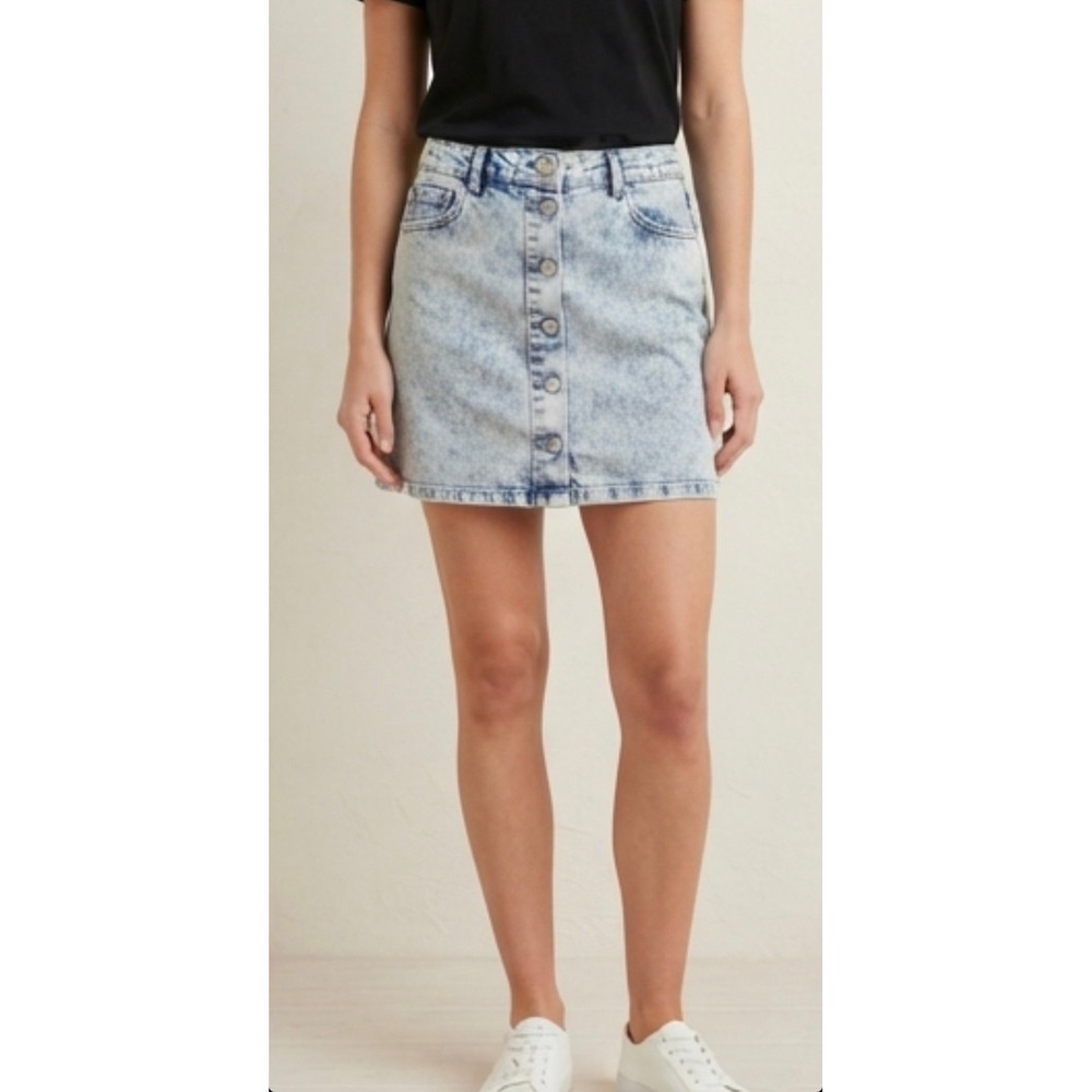 Abercrombie & Fitch Denim Mini Skirt Womens 26 Light Blue Acid Wash Button Front